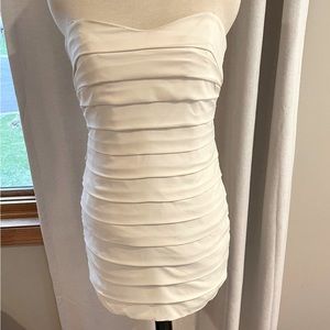 Nicole Miller strapless silk cream mini stretch bandage dress sz 6-8